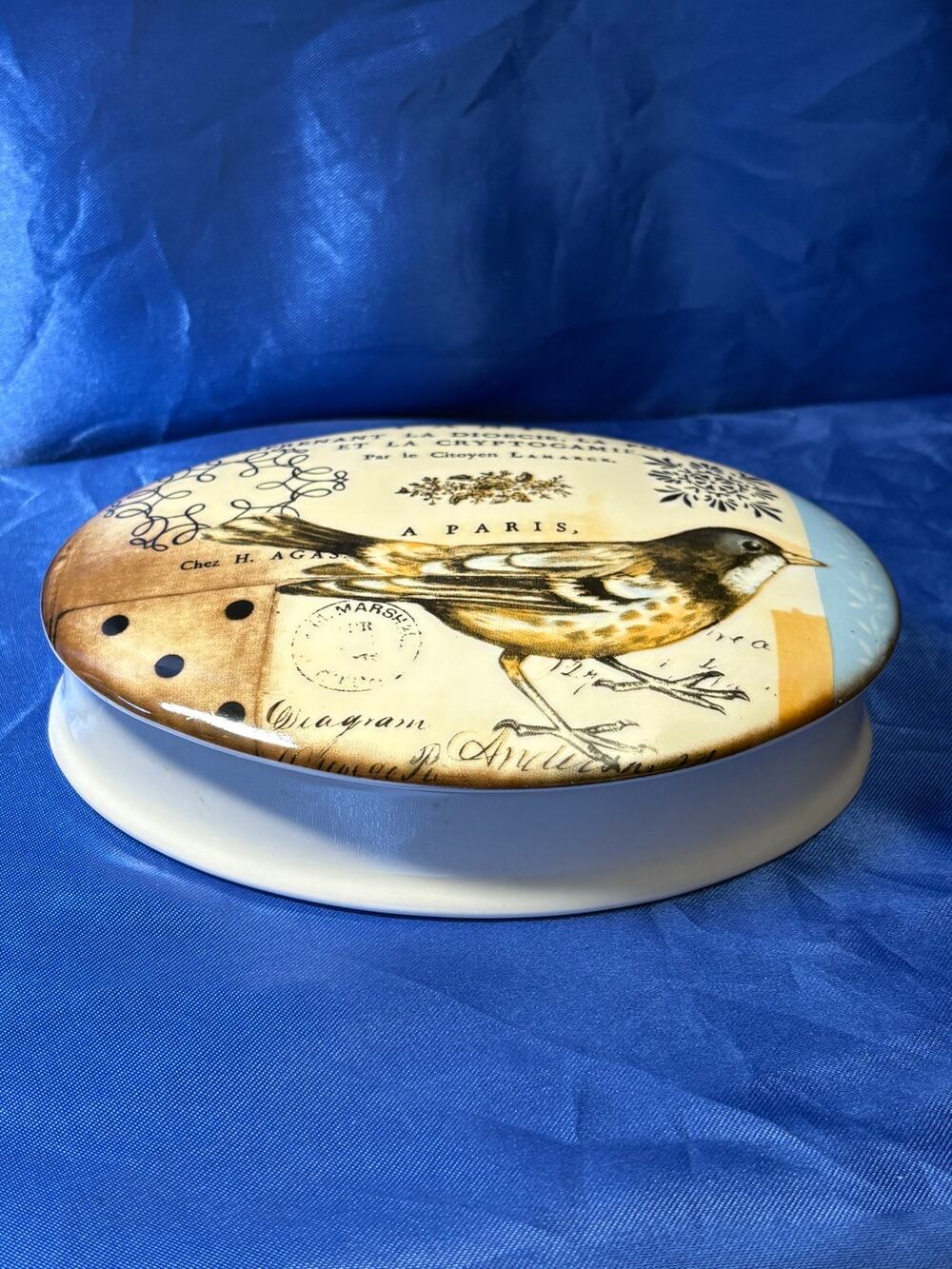 Oval Porcelain Trinket Dish Accented with Bird and Paris Design